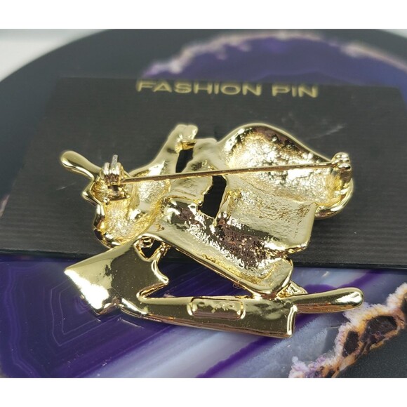 Vintage Signed AJC Culinary Chef Hat Utensils Knife Gold Tone Brooch - Picture 6 of 9